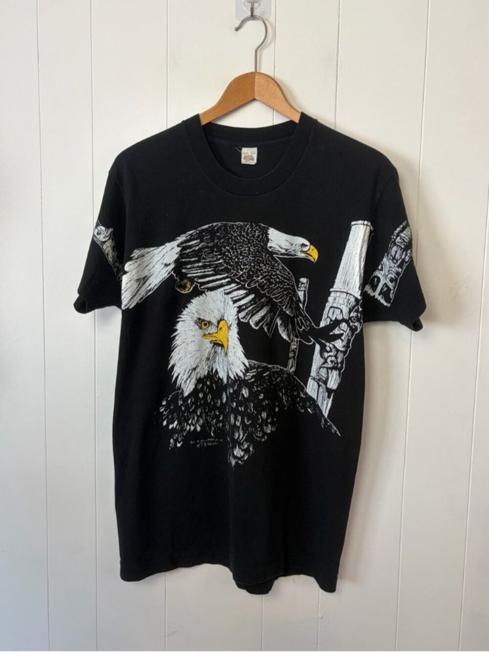 Vintage 90s Black All Over Print Short Sleeve Graphic Tee T-Shirt Mens XL Medium